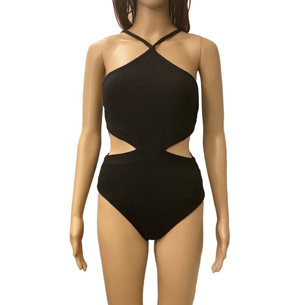 Zara Ribbed Cotton Blend Cut Out Bodysuit Women’s Black Size S - Small - NWT